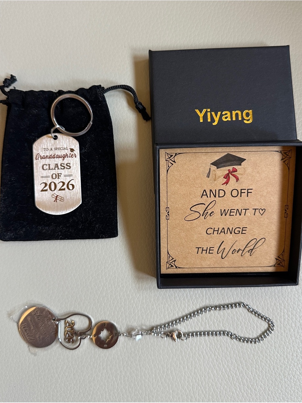 NEW Class of 2026 Graduation Keytag Keychain Bracelet Granddaughter Grandma Gift